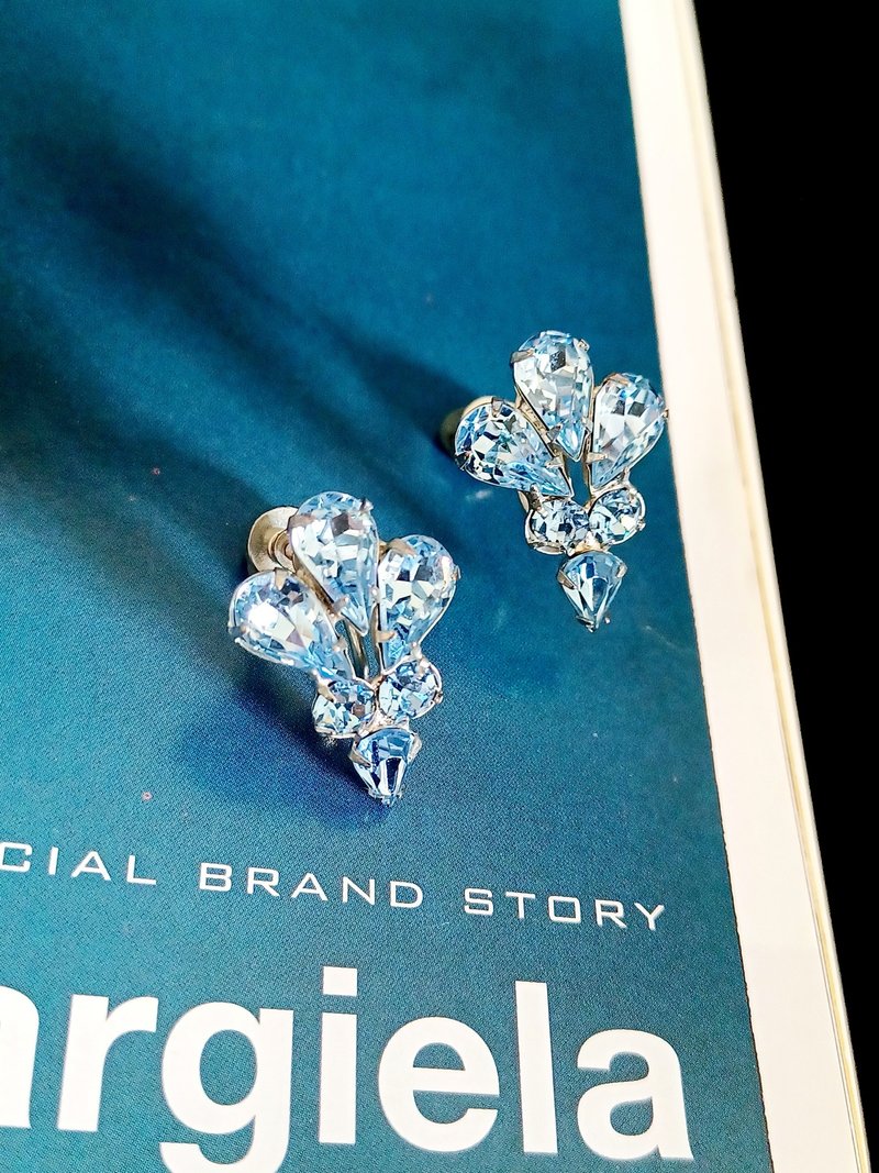 vintage jewelry elegant crystal clear rhine clip-on earrings - ต่างหู - โลหะ 