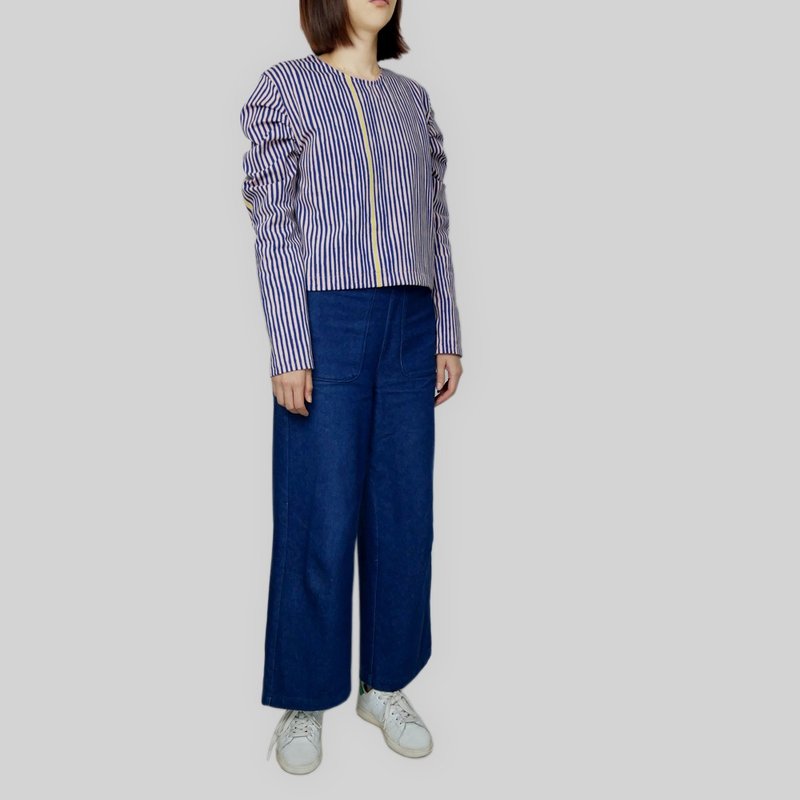 Dark denim wide trousers with side pockets - Women's Pants - Cotton & Hemp Blue