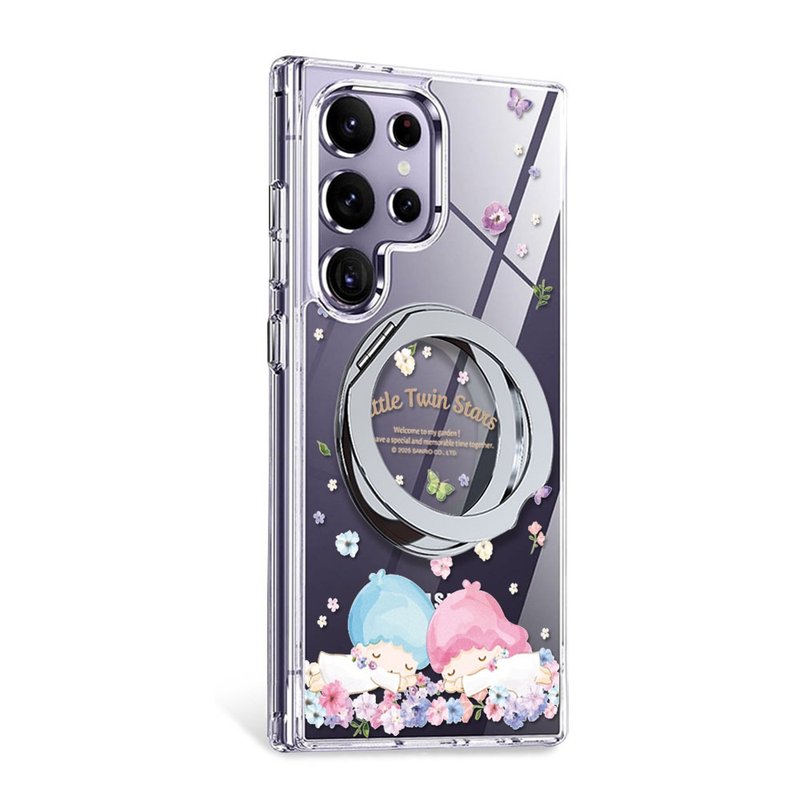 三麗鷗 Samsung S25/S24/A56 軍規360旋轉磁吸立架殼-午覺雙子星 - 手機殼/手機套 - 其他材質 多色