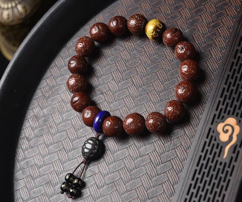 Original new small monkey head phoenix-eyed Bodhi text play hand string short piles along the grain thick ribs Yuhua patina thick - สร้อยข้อมือ - วัสดุอื่นๆ 