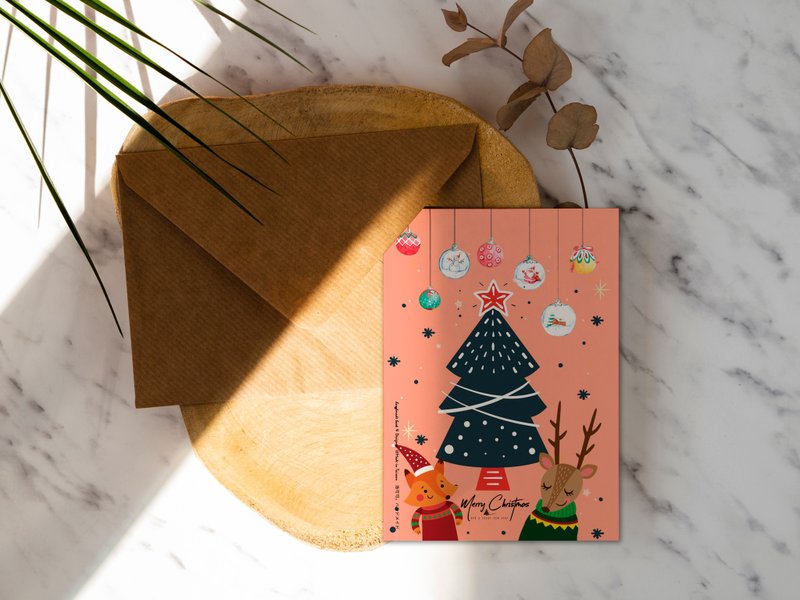 麋鹿與小狐狸聖誕卡【CM17002】洛可可草莓 WELKIN手創明信片 - 卡片/明信片 - 紙 