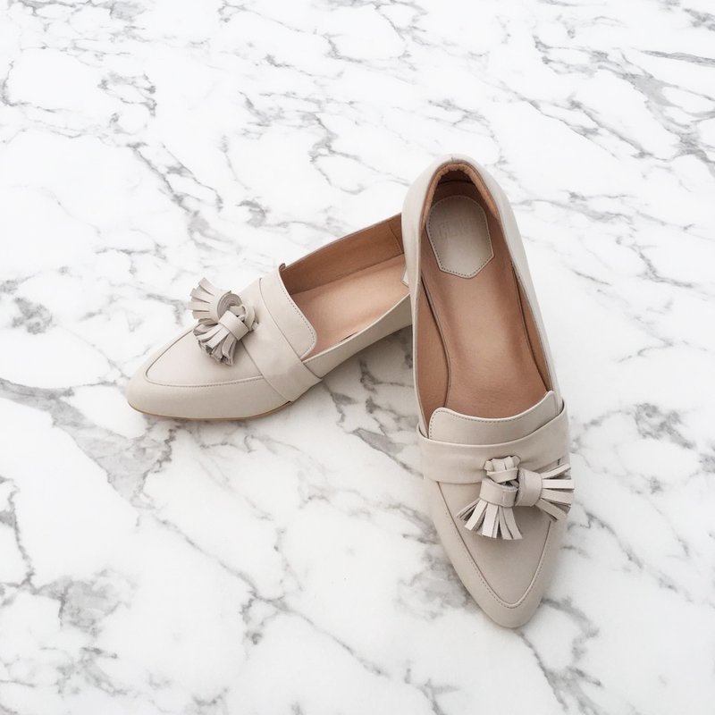 Classic Girl Series No 5 - SALLY / White leather / Mule shoes - รองเท้าส้นสูง - หนังแท้ ขาว