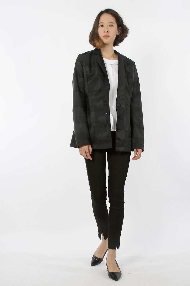 Special waterproof jacket collar splicing - Women's Blazers & Trench Coats - Polyester Black
