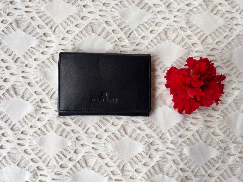 90s COURREGES Black Genuine Leather and nylon Card Holder // Slim wallet - 錢包/皮夾/長短夾 - 真皮 黑色
