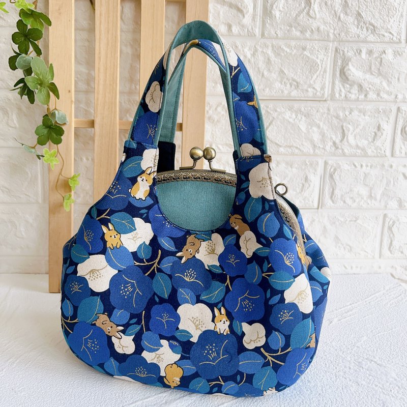 Rabbit Flower Bush. Blue-Vest top gold handbag can be worn cross-body - Handbags & Totes - Cotton & Hemp Blue