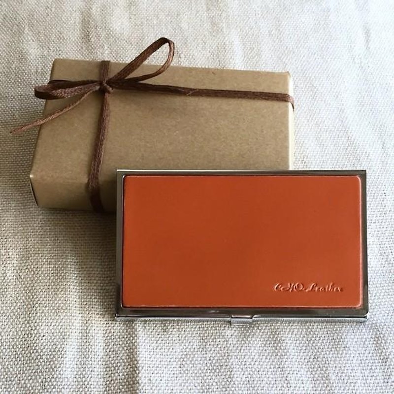 Made-to-order engraved cordovan card case [Bronze Red] - ที่เก็บนามบัตร - หนังแท้ สีส้ม