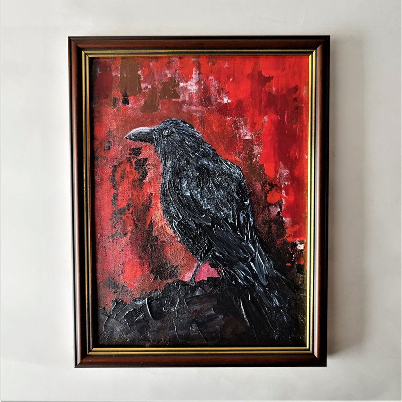Black Raven Acrylic Art Painting: Get a Unique Piece of Home Decor - 壁貼/牆壁裝飾 - 壓克力 多色