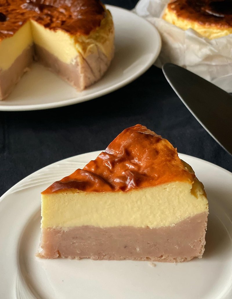 【Half-cooked】Basque cheesecake with low sugar taro puree - เค้กและของหวาน - อาหารสด สีนำ้ตาล
