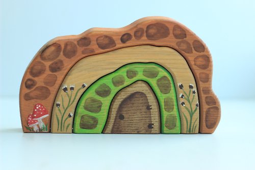 Oshkin _Wooden_Craft Wooden gnomes Cave. Wooden house. Wooden fairytale toys.