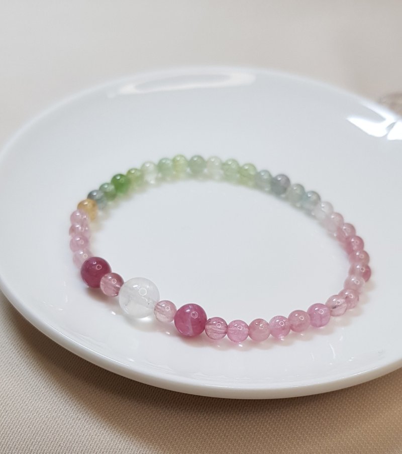 [Good Luck Gift] Moonstone Colored Tourmaline/ Stone Natural Stone Bracelet - สร้อยข้อมือ - เครื่องเพชรพลอย หลากหลายสี