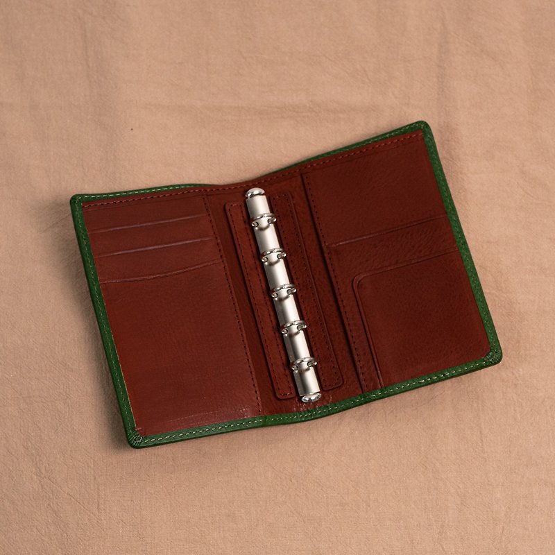 M5 5-hole leather loose-leaf minimalist pocketbook|universal manual- Minerva Box dark green wine red (without buckle) - สมุดบันทึก/สมุดปฏิทิน - หนังแท้ สีเขียว