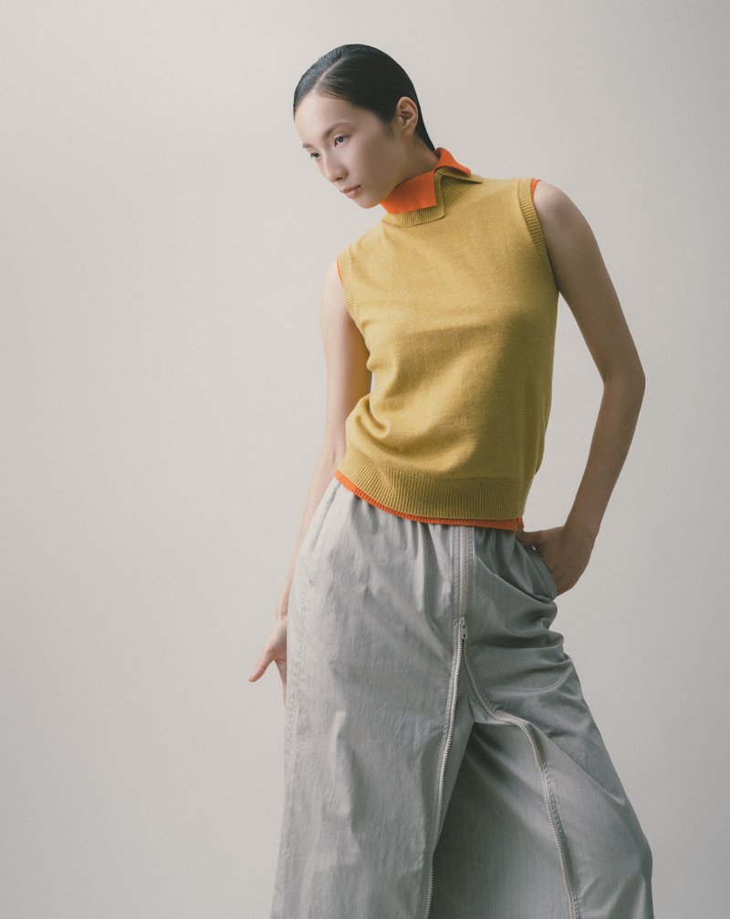 UUIN_芥黃高領無袖針織 - 背心/無袖上衣 - 其他材質 黃色