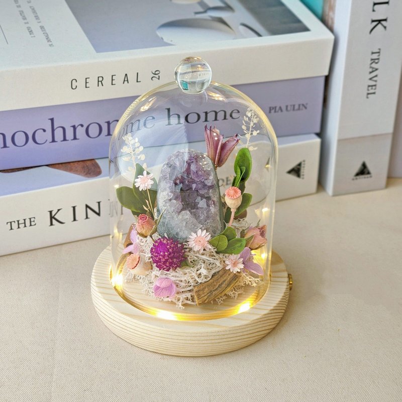 S11水晶洞玻璃罩盅 / 玻璃罩盅 水晶燈 永生花盅 紫水晶 - 乾燥花/永生花 - 植物．花 紫色