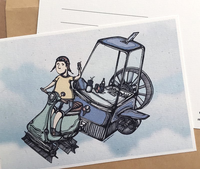 Fly Me with Ice-cream Motor - Illustration available in Postcard - การ์ด/โปสการ์ด - กระดาษ 