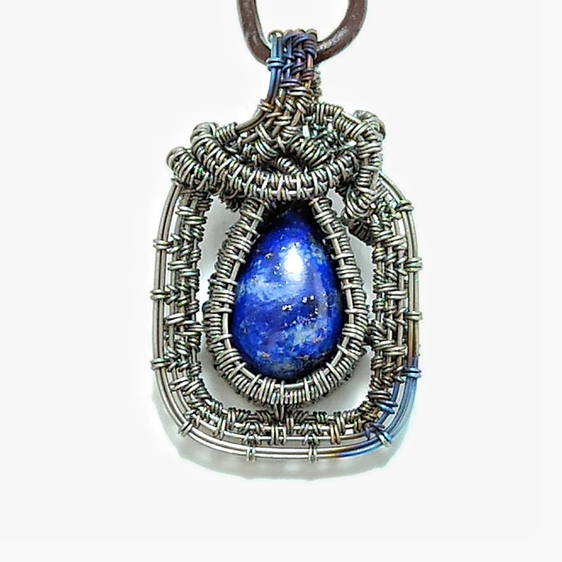 Lapis lazuli necklace titanium wire wire wrapping metal allergy ok a000 - Necklaces - Semi-Precious Stones Blue