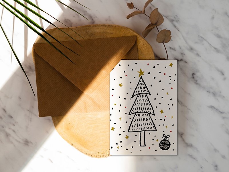 手描きクリスマスツリー 星 [CM17080] - ロココストロベリー手作りクリスマスカードポストカード封筒付き - カード・はがき - 紙 