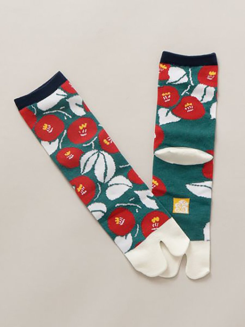 [Spot pair] and wind Camellia two finger socks pouch - medium length 7JKP8129 - Socks - Other Materials Multicolor