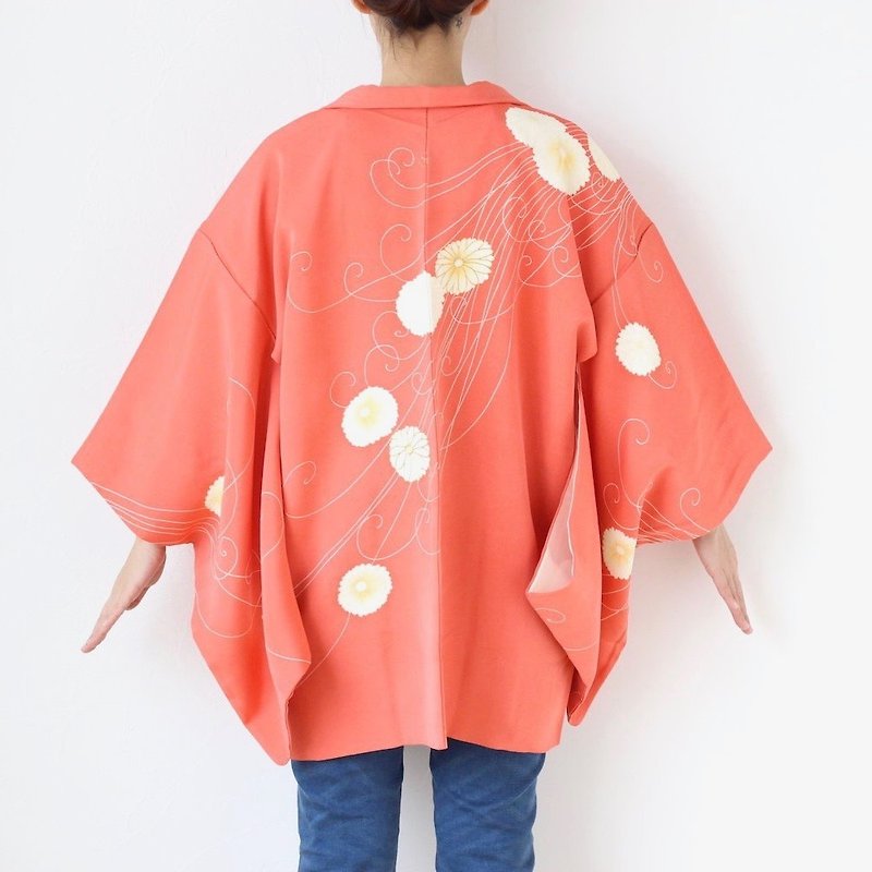 floral embroidered kimono, haori, kimono jacket, silk kimono, floral robe /3500 - 外套/大衣 - 絲．絹 粉紅色