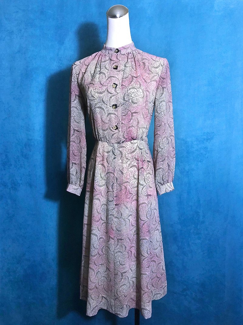 Smudged flowers vintage dress / abroad brought back VINTAGE - One Piece Dresses - Polyester Pink