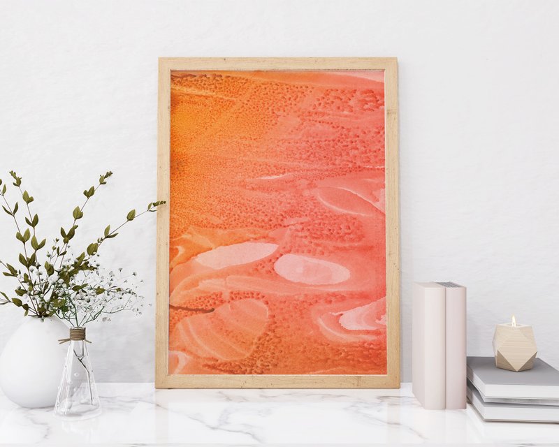 Original Orange acrylic art. Home wall Decor, abstract poster, handmade gift - ตกแต่งผนัง - กระดาษ สีส้ม