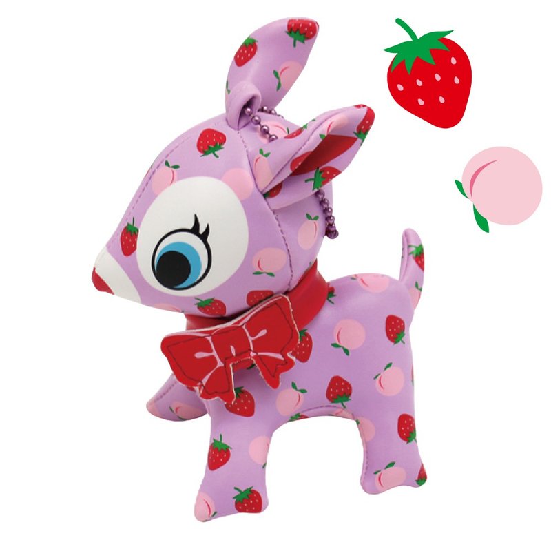 Puchi Babie Key Chain Peach and Strawberry PU Deer Cute Doll Gift Present Japan - 公仔/玩偶 - 其他材質 藍色