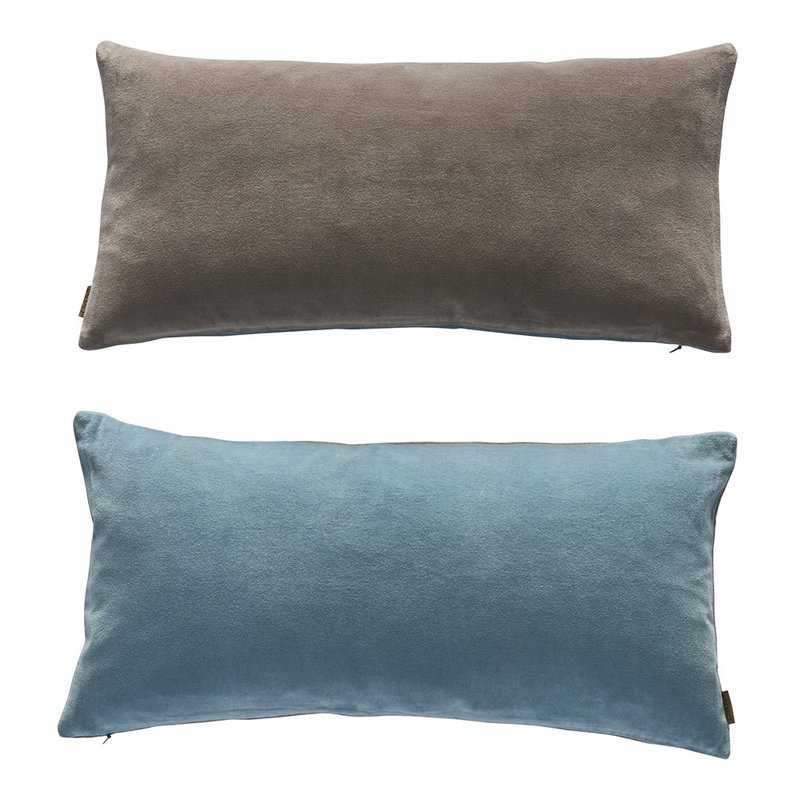 Lia Double Sided Velvet Long Pillow-Tourmaline Blue/Graphite Grey - Pillows & Cushions - Cotton & Hemp Multicolor