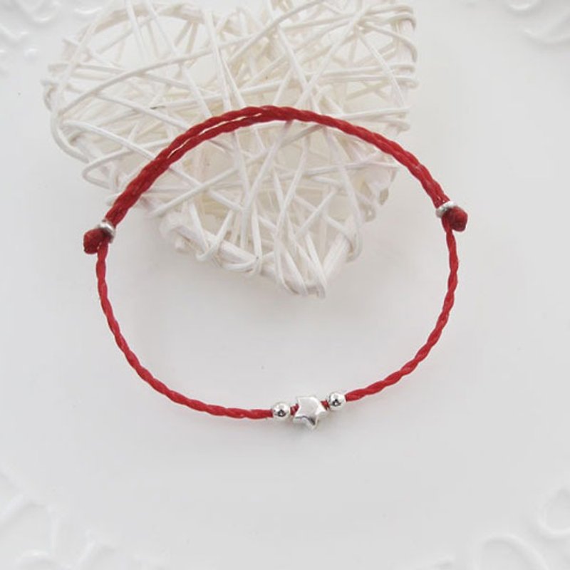 Big staff Taipa [manmade] stars × red line marriage wax rope bracelet peach blossom - สร้อยข้อมือ - เงินแท้ หลากหลายสี