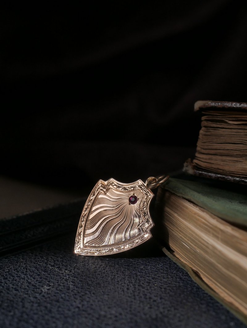 1890s German Ray of Light Shield Pendant - Necklaces - Precious Metals Red