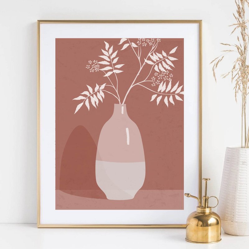 Modern art, botanical poster, blush pink decor, rowan,_jpg file_, still life art - โปสเตอร์ - วัสดุอื่นๆ สึชมพู