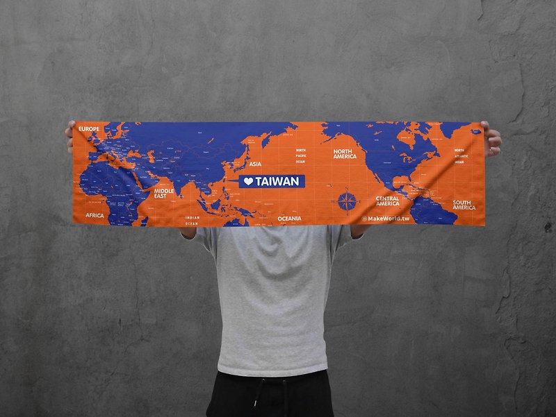 Make World Map Manufacturing Sports Towel (Indigo Orange) - ผ้าขนหนู - เส้นใยสังเคราะห์ 