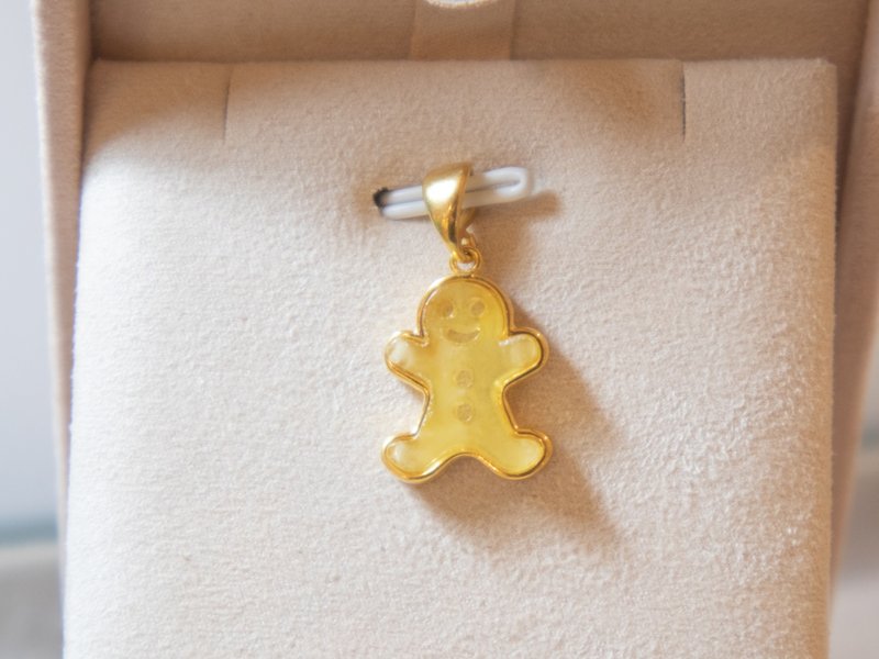 925 silver AMBER gingerbread man pendant necklace - สร้อยคอ - เครื่องเพชรพลอย สีทอง