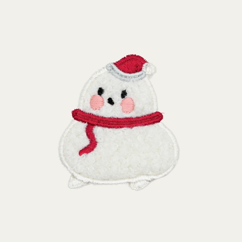 Fluffy Snowman Embroidered Magnetic Pins - Badges & Pins - Thread White