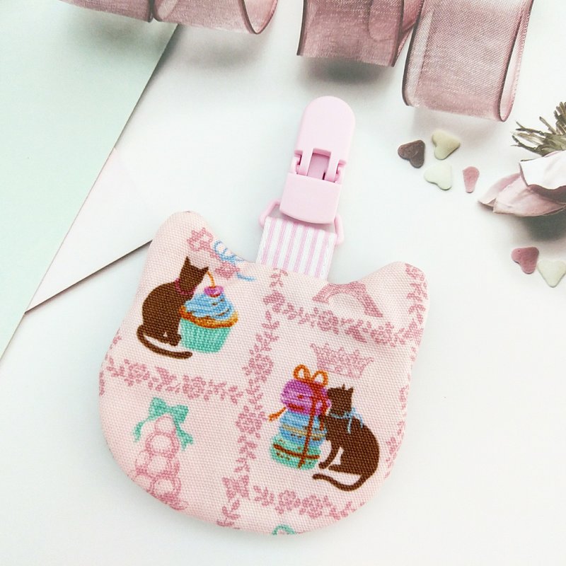 Dessert cat - 2 colors available. Cat-shaped round peace charm bag (name can be embroidered) - Omamori - Cotton & Hemp Pink