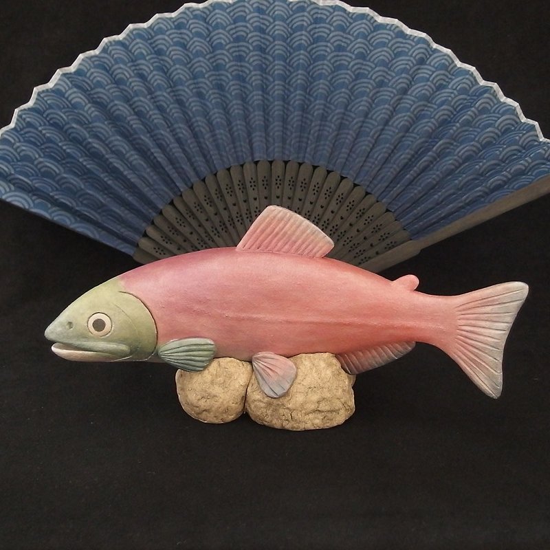 Ceramic Female Sockeye Salmon (Length:9.0in), Hand-built Ceramic Art - ของวางตกแต่ง - ดินเผา 
