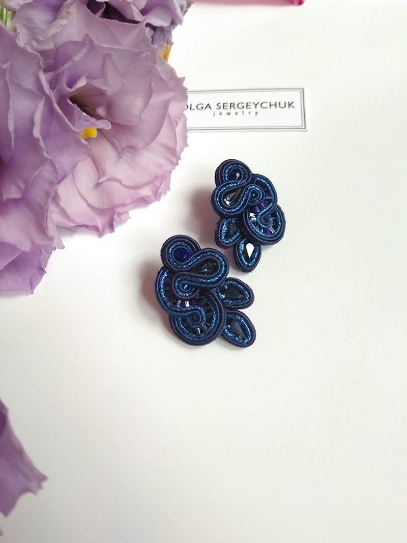 Earrings Asymmetric stud earrings in navy blue colorChristmas Gift Wrapping - Earrings & Clip-ons - Other Materials Blue