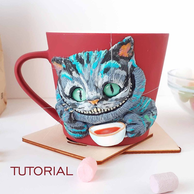 陶 其他 - Polymer clay tutorial cat, Coffee cup with animal decor, DIY clay holiday gifts