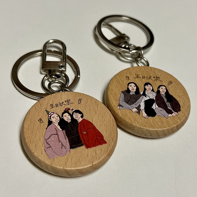 【Customized Wood Grain Keyring】Round Wood Keyring/Charm/Double Buckle Easy to Use - Keychains - Wood Brown