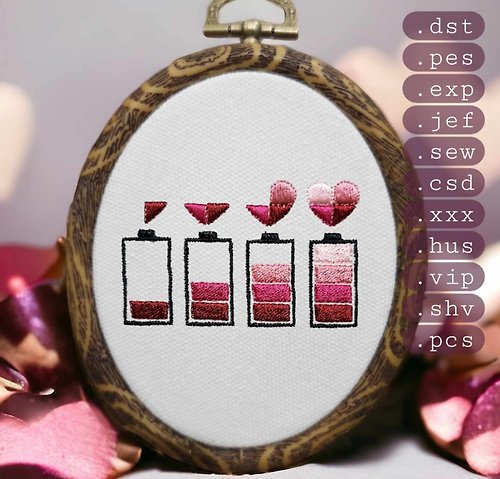 刺绣作品 Digital machine embroidery design - heart embroidery file - battery embroidery
