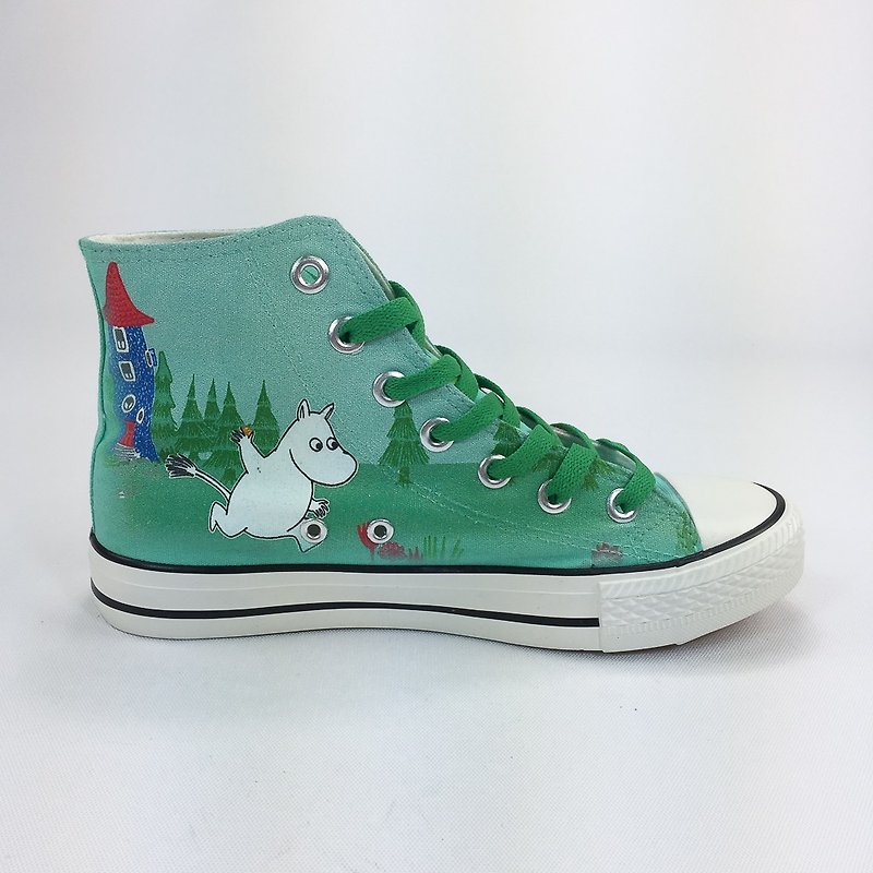 Moomin授權-帆布鞋 (綠鞋深綠帶/女鞋限定)-AE06 - 女款休閒鞋 - 棉．麻 綠色