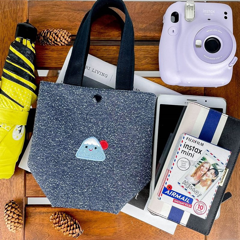[Mount Fuji] Q bomb three-dimensional embroidery / canvas tote bag / crossbody - Handbags & Totes - Cotton & Hemp Blue