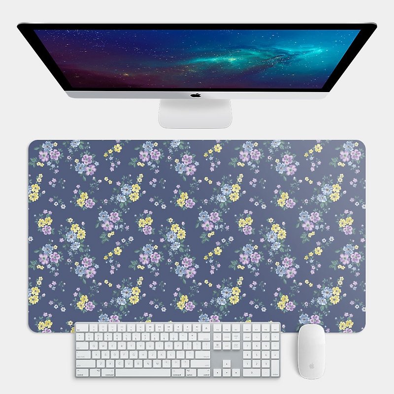 Blue Purple Flower Large Size Gaming Mouse Pad Placemat Desk Mat Household Supplies 040 - แผ่นรองเมาส์ - ยาง สีน้ำเงิน