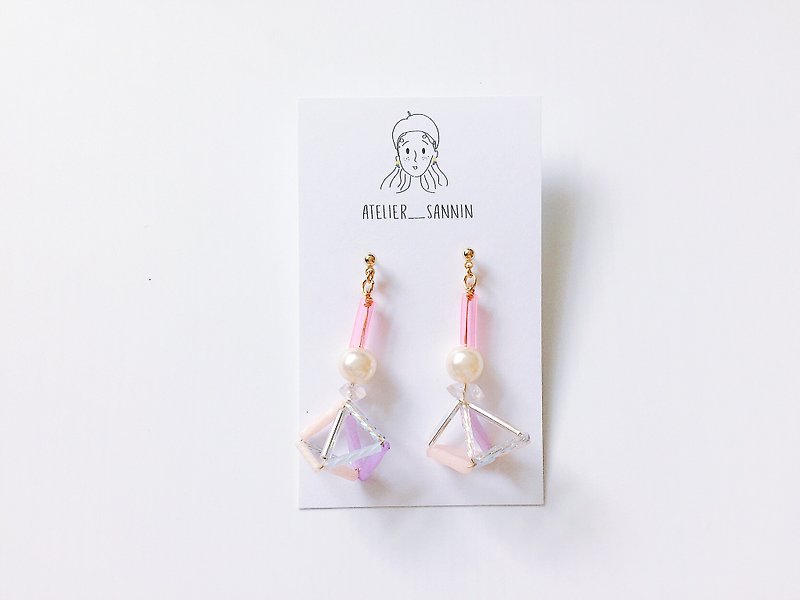 Princess's mathematics problem drape hand made earrings ear clip ear pin - Earrings & Clip-ons - Other Materials Pink
