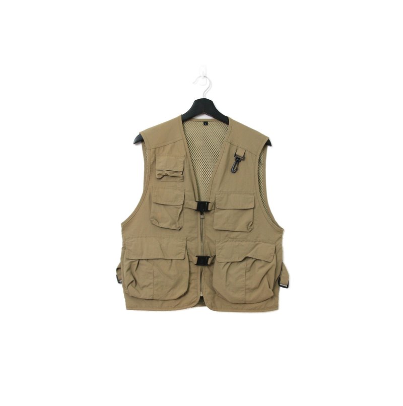Back to Green-經典釣魚背心 卡其內網格 口袋 v-09/vintage vest - 男背心 - 棉．麻 