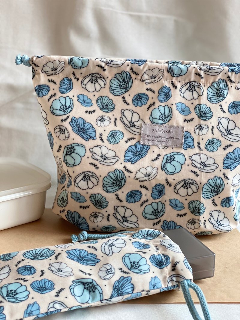 Forest anemone flower ///Waterproof three-dimensional drawstring bag ‧ Meal bag size two sets - Other - Waterproof Material Blue