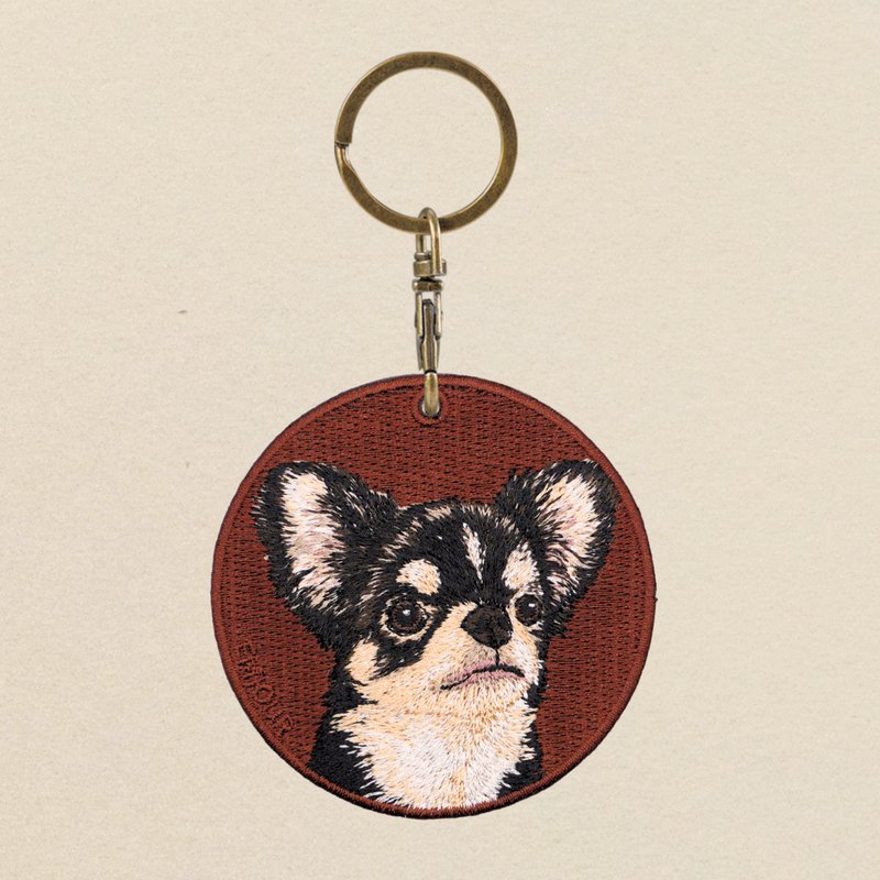 EMJOUR Double-sided Embroidered Charm - Four Eyed Chihuahua | Realistic Embroidery - Charms - Thread Pink