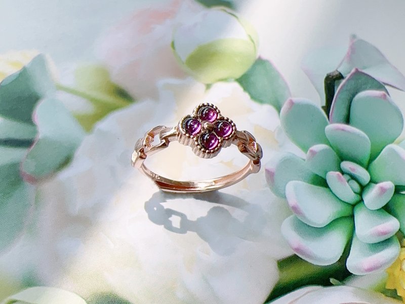 Natural Purple Teeth Stone Sterling Silver Ring Clover Elegant Texture January Stone Tanabata Lover - General Rings - Sterling Silver 