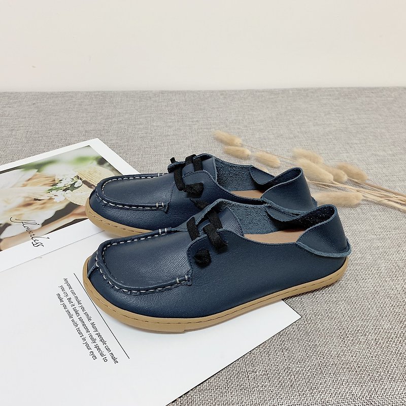 After the leather step on the steamed bun shoes_deep sea blue - Women's Casual Shoes - Genuine Leather Blue
