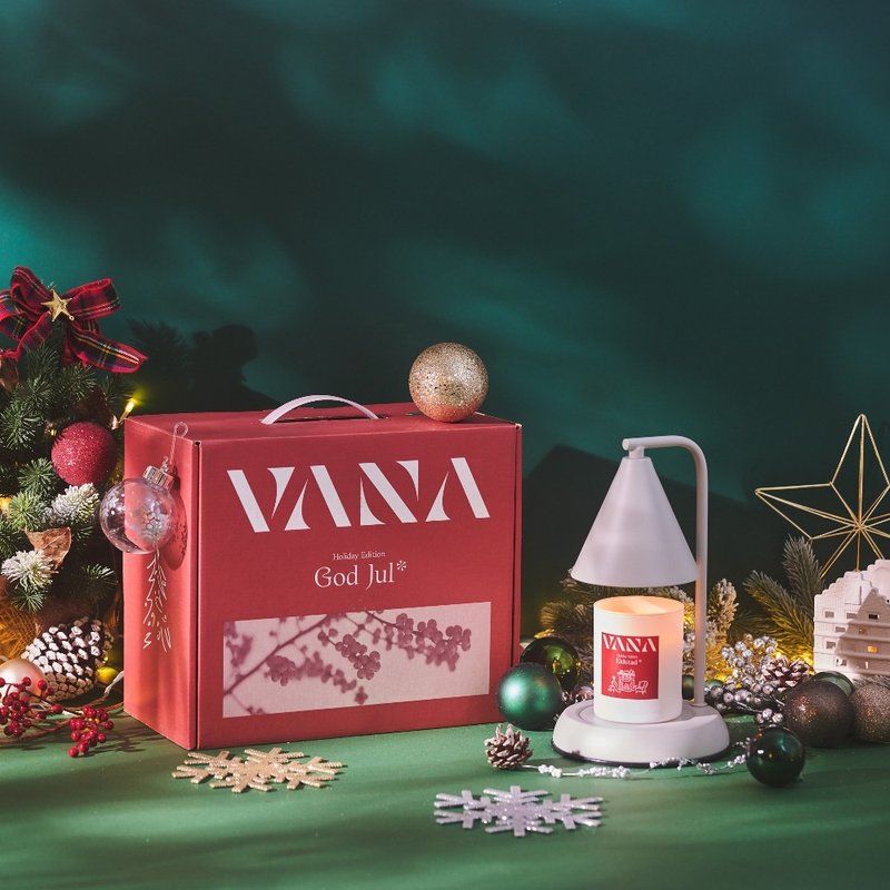 Lagom No.24 霧灰白可定時金屬款香氛暖燈禮盒 - 200g肉桂香料調 - 燈具/燈飾 - 蠟 綠色