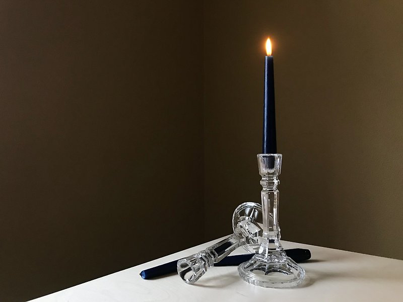 Vintage 義大利水晶玻璃燭台一對 - 香薰蠟燭/燭台 - 玻璃 透明