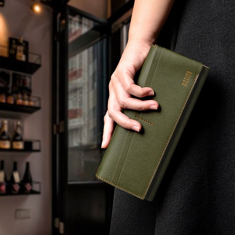 【Gift set】Long Wallet + Laser Engraving + Gift Package - Wallets - Paper Green